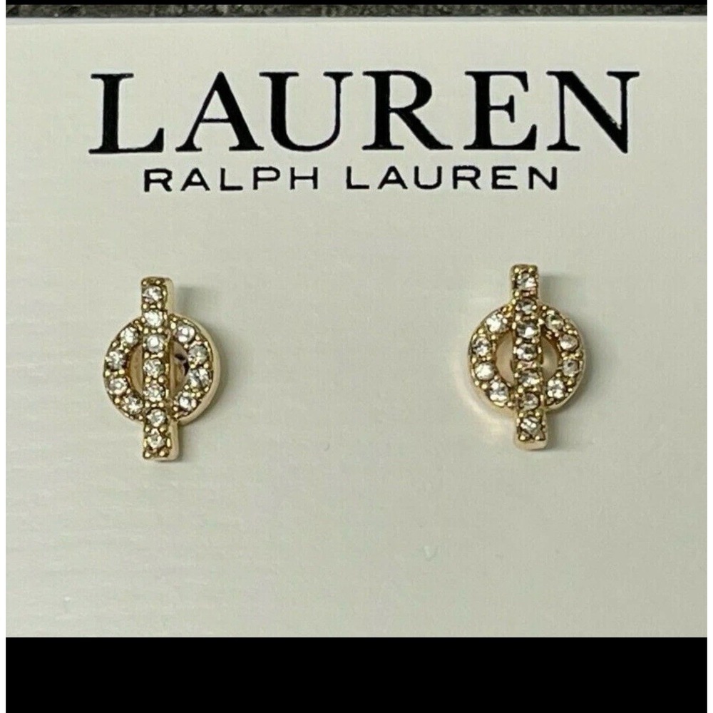NEW Lauren Ralph Lauren Gold tone Pave Toggle‎ Stud Earrings Post Back Closure